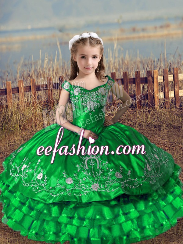 Classical Sleeveless Lace Up Floor Length Embroidery and Ruffled Layers Glitz Pageant Dress