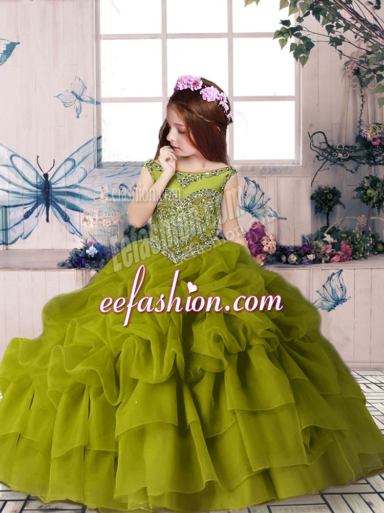  Ball Gowns Pageant Gowns Olive Green Scoop Organza Sleeveless Floor Length Zipper