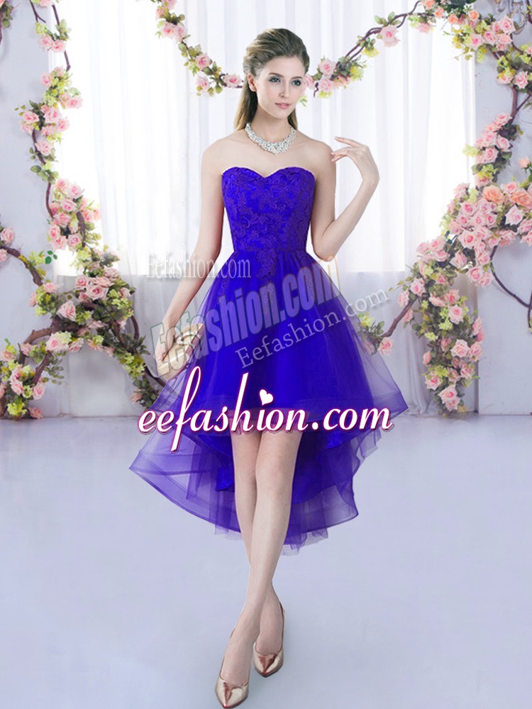  Purple Sweetheart Lace Up Lace Bridesmaid Dresses Sleeveless