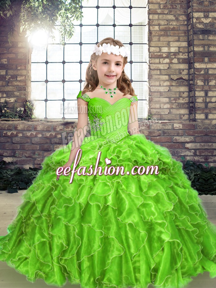  Sleeveless Organza Lace Up Little Girls Pageant Dress Wholesale for Party and Wedding Party