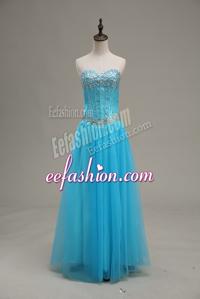 Edgy Tulle Sleeveless Floor Length Prom Evening Gown and Beading