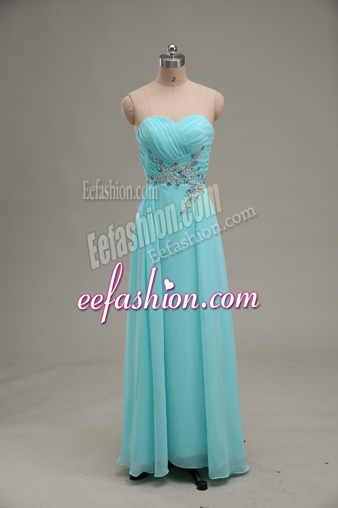  Empire Prom Dresses Aqua Blue Sweetheart Chiffon Sleeveless Floor Length Zipper