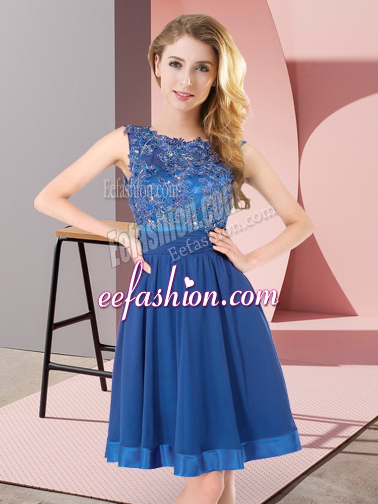 Amazing Blue Sleeveless Beading and Appliques Mini Length Quinceanera Dama Dress