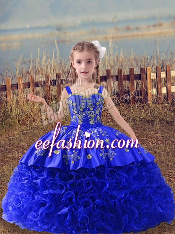 Modern Ball Gowns Sleeveless Royal Blue Little Girls Pageant Gowns Sweep Train Lace Up