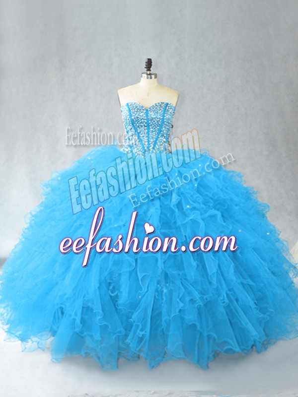  Tulle Sleeveless Floor Length Quinceanera Gown and Beading and Ruffles