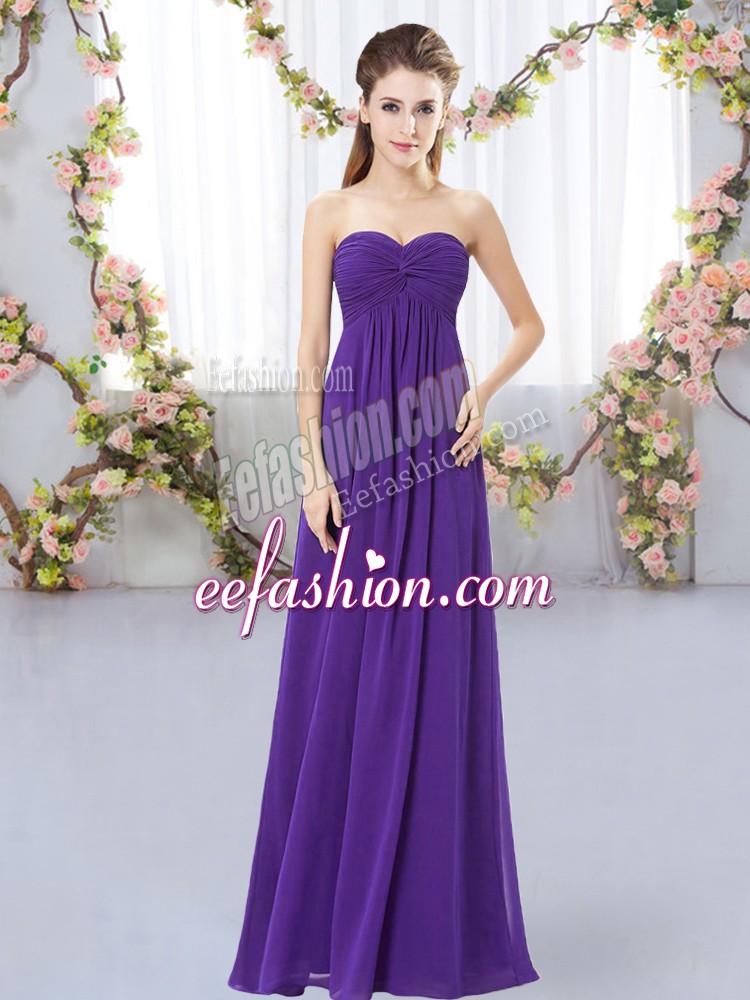 Sleeveless Chiffon Floor Length Zipper Quinceanera Dama Dress in Purple with Ruching