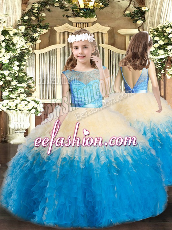 Cheap Multi-color Sleeveless Lace and Ruffles Floor Length Little Girls Pageant Gowns