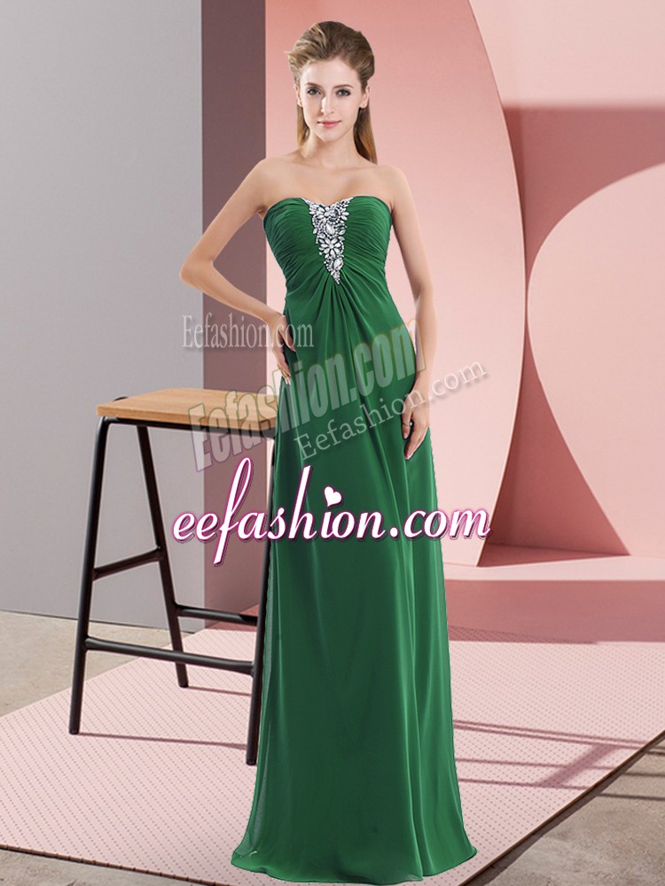 Designer Green Chiffon Zipper Sweetheart Sleeveless Floor Length Prom Party Dress Beading