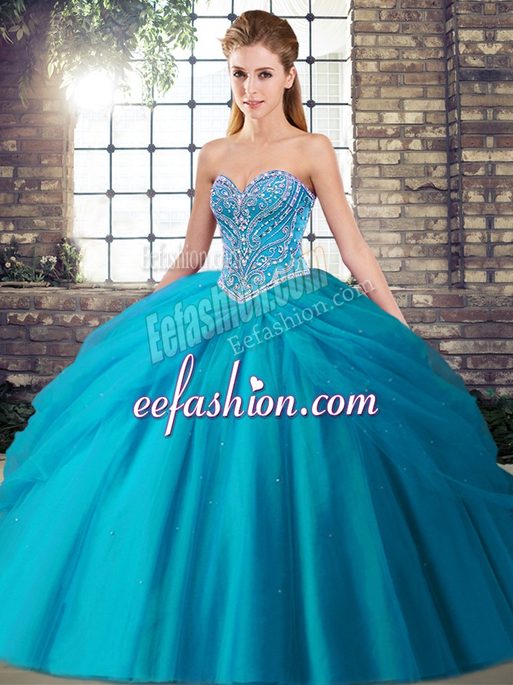 Attractive Tulle Sleeveless Quinceanera Dress Brush Train and Beading and Pick Ups