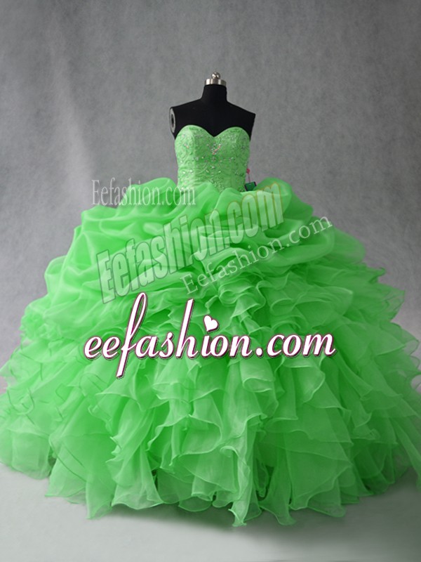  Sleeveless Floor Length Beading and Ruffles and Pick Ups Lace Up 15 Quinceanera Dress with 