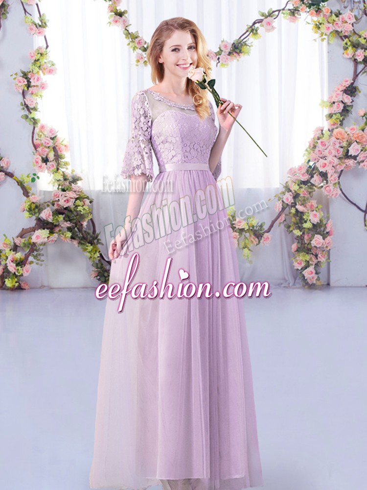  Lavender Half Sleeves Tulle Side Zipper Wedding Guest Dresses for Wedding Party