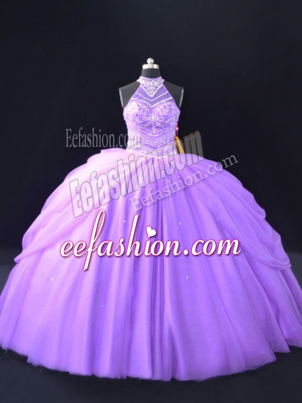  Lavender Sweet 16 Quinceanera Dress Beading and Pick Ups Sleeveless Floor Length