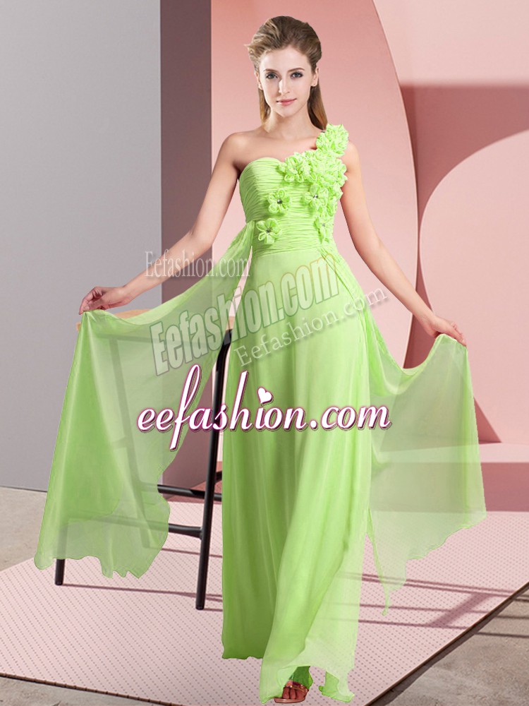  Yellow Green Sleeveless Chiffon Lace Up Dama Dress for Quinceanera for Wedding Party