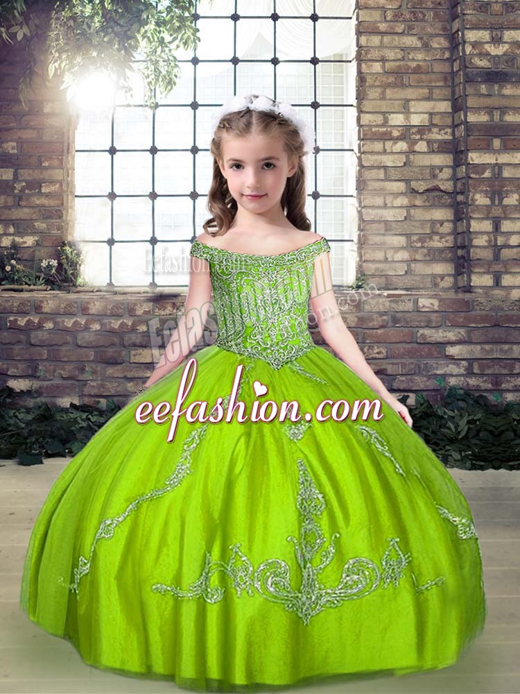 Elegant Lace Up Off The Shoulder Beading Girls Pageant Dresses Tulle Sleeveless