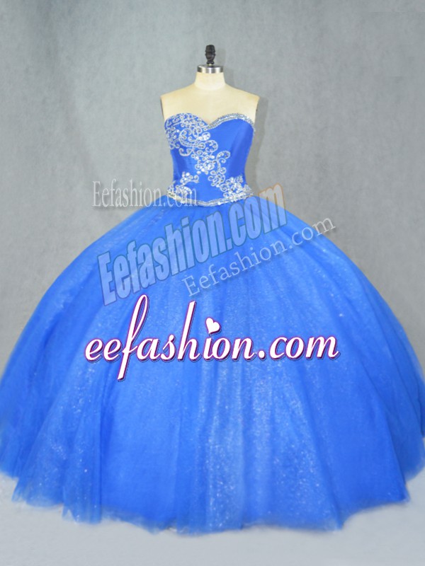 Latest Blue Sweetheart Lace Up Beading Quinceanera Gown Sleeveless