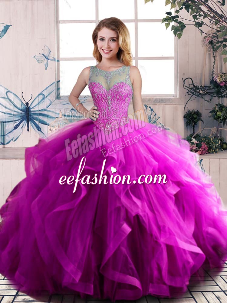  Purple Quinceanera Gowns Sweet 16 and Quinceanera with Beading and Ruffles Scoop Sleeveless Lace Up