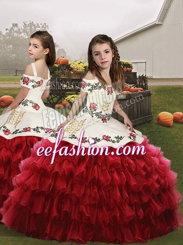  Organza Sleeveless Floor Length Child Pageant Dress and Embroidery and Ruffled Layers