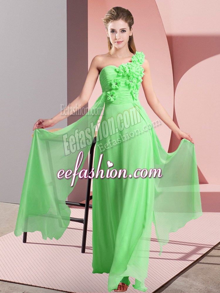  Empire Chiffon One Shoulder Sleeveless Hand Made Flower Floor Length Lace Up Bridesmaid Gown