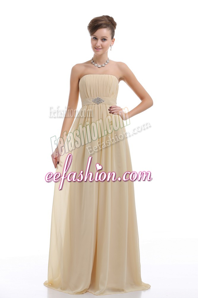 Light Yellow Sleeveless Beading and Ruching Lace Up Dress for Prom
