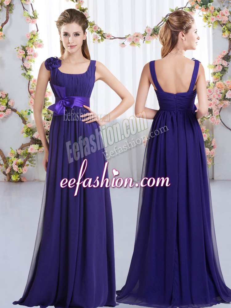  Floor Length Empire Sleeveless Purple Bridesmaids Dress Zipper