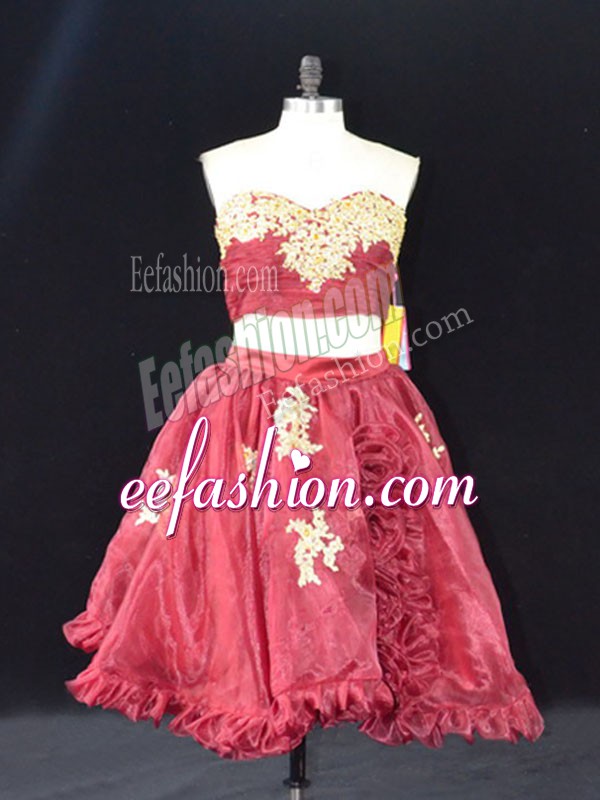 Free and Easy Wine Red Zipper Sweetheart Appliques and Ruffles Homecoming Dress Organza Sleeveless