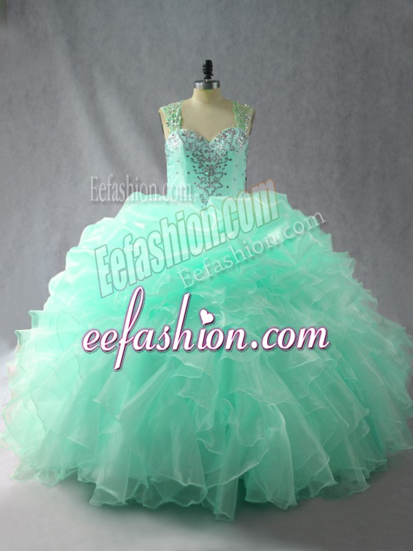  Apple Green Zipper Quinceanera Gowns Beading and Ruffles and Pick Ups Sleeveless Floor Length