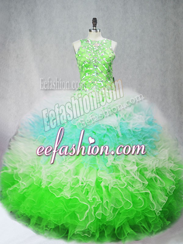 Clearance Floor Length Multi-color Quince Ball Gowns Scoop Sleeveless Zipper