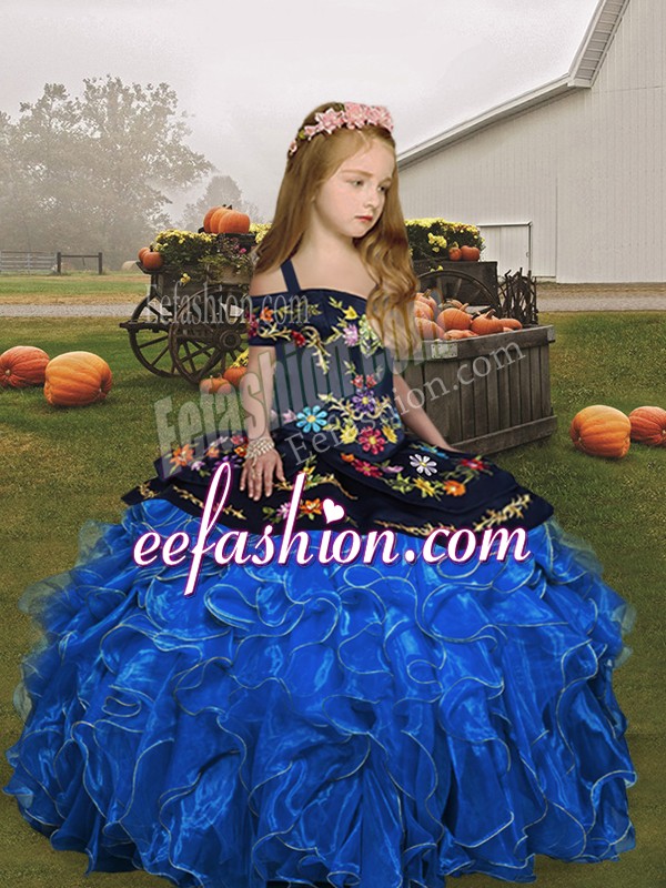  Organza Sleeveless Floor Length Kids Formal Wear and Embroidery and Ruffles