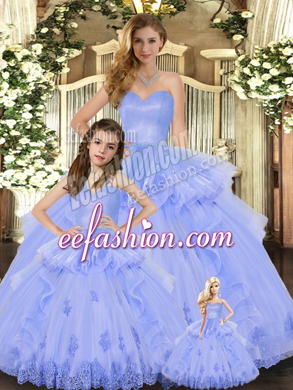  Floor Length Ball Gowns Sleeveless Lavender 15th Birthday Dress Lace Up