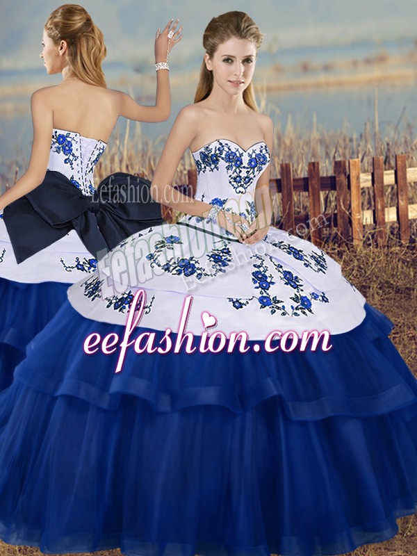 Low Price Sweetheart Sleeveless Lace Up Ball Gown Prom Dress Royal Blue Tulle