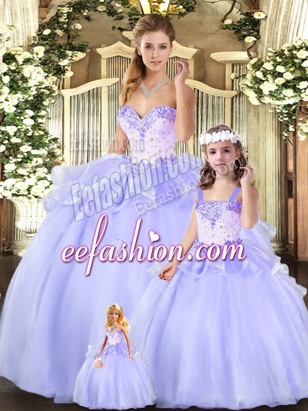  Floor Length Ball Gowns Sleeveless Lavender Quince Ball Gowns Lace Up