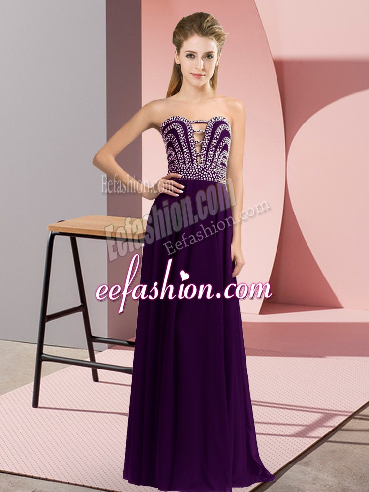 Enchanting Sweetheart Sleeveless Lace Up Prom Party Dress Dark Purple Chiffon