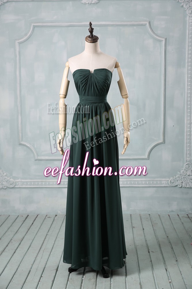  Green Empire Chiffon Strapless Sleeveless Ruching Floor Length Zipper Prom Evening Gown