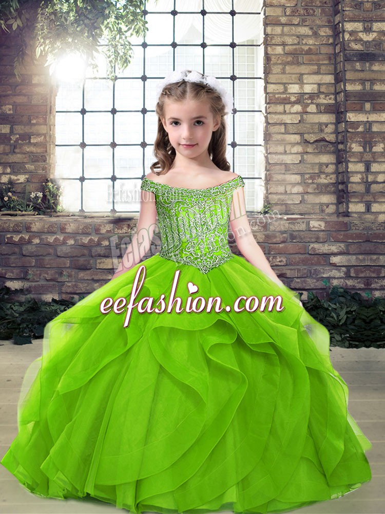 Excellent Ball Gowns Beading and Ruffles Girls Pageant Dresses Side Zipper Tulle Sleeveless Floor Length