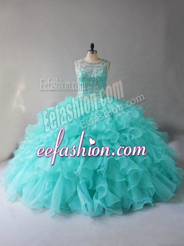  Sleeveless Lace Up Beading and Ruffles Quinceanera Dresses