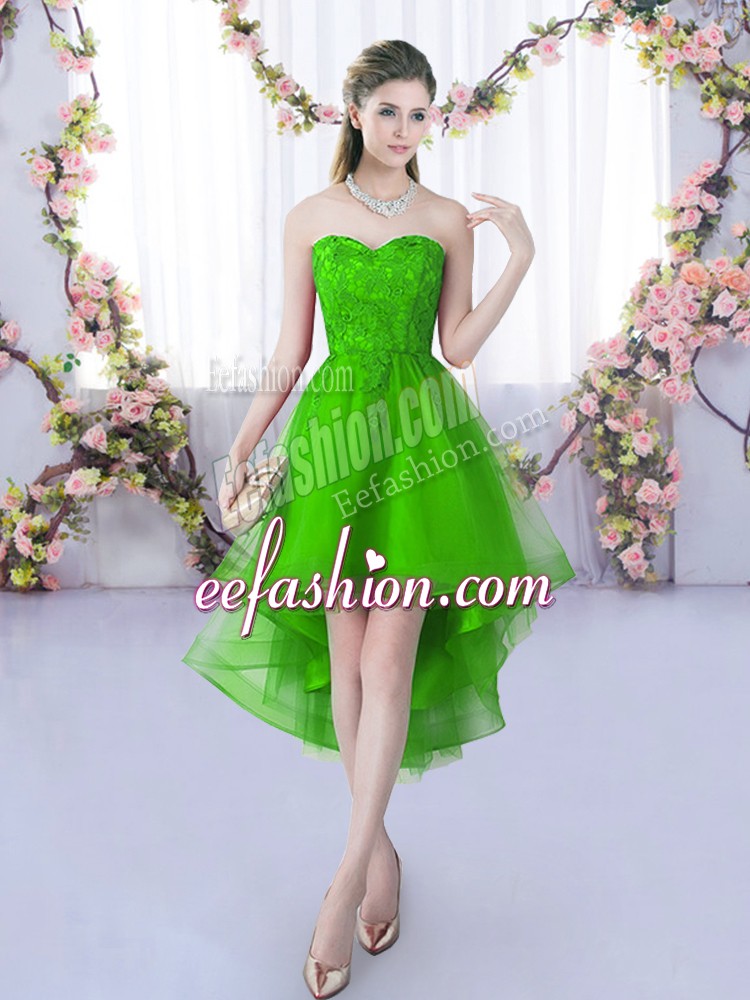  High Low Green Bridesmaid Dresses Sweetheart Sleeveless Lace Up
