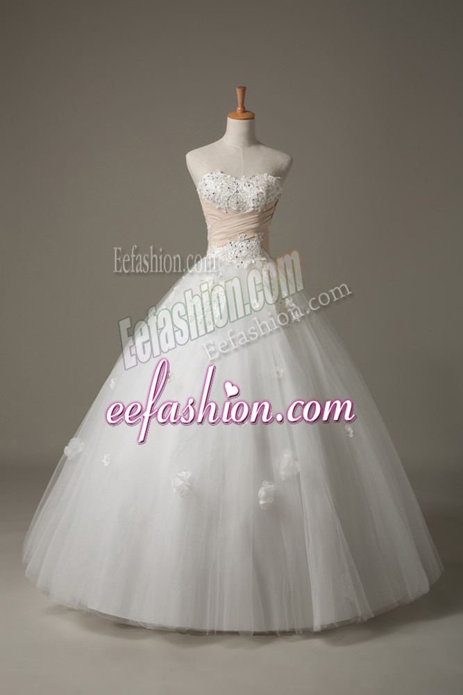 Elegant White Lace Up Wedding Gown Beading and Appliques Sleeveless Floor Length