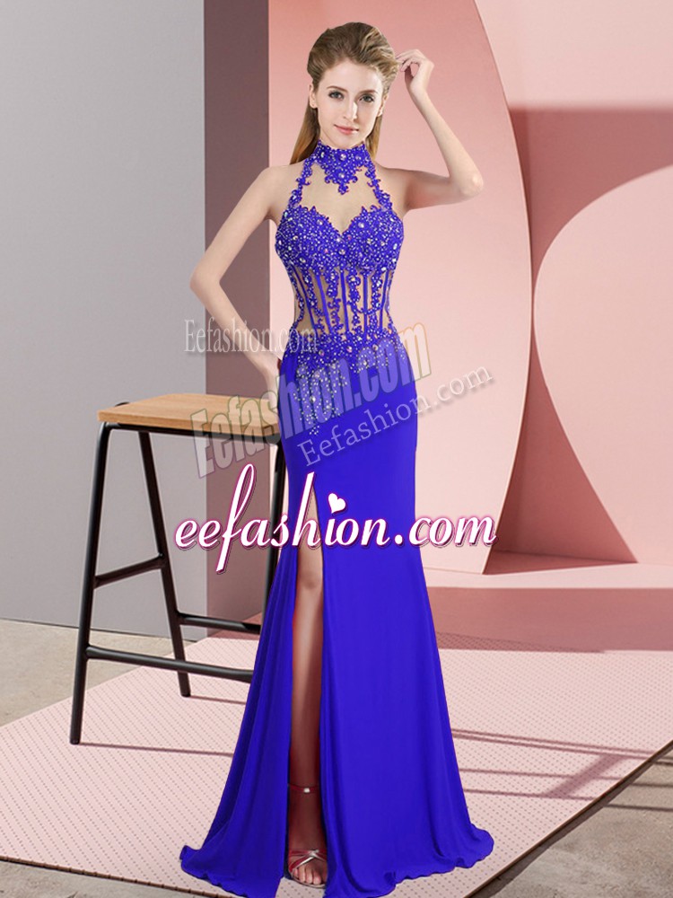 Shining Halter Top Sleeveless Chiffon Prom Evening Gown Lace and Appliques Backless
