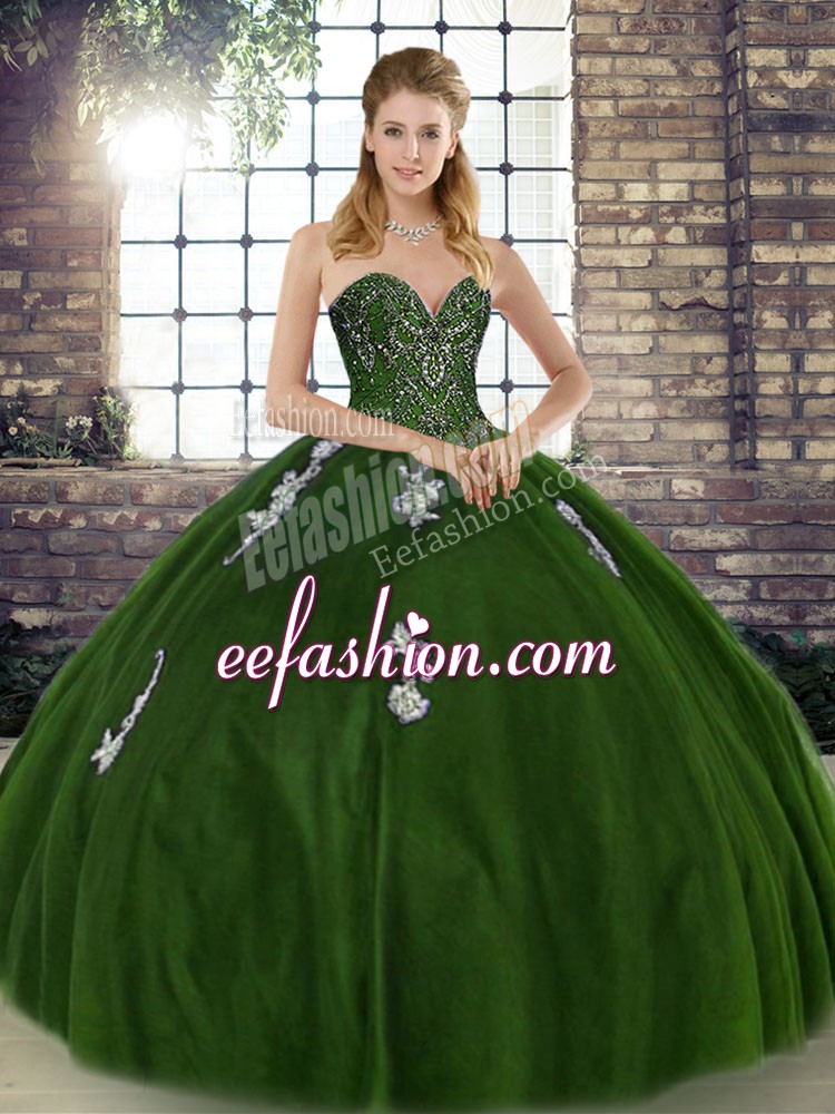  Sleeveless Lace Up Floor Length Beading and Appliques Sweet 16 Dress