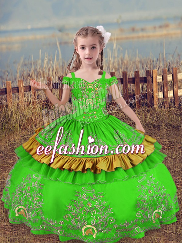 Super Sleeveless Beading and Embroidery Floor Length Little Girls Pageant Dress