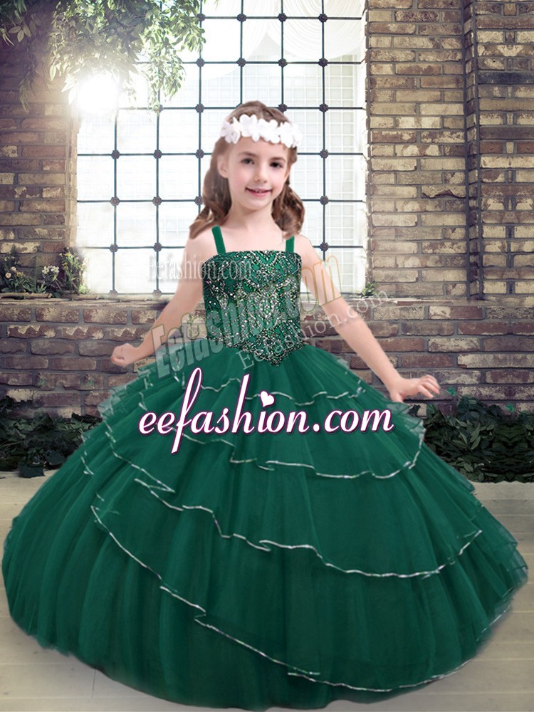  Straps Sleeveless Lace Little Girl Pageant Dress Beading Lace Up