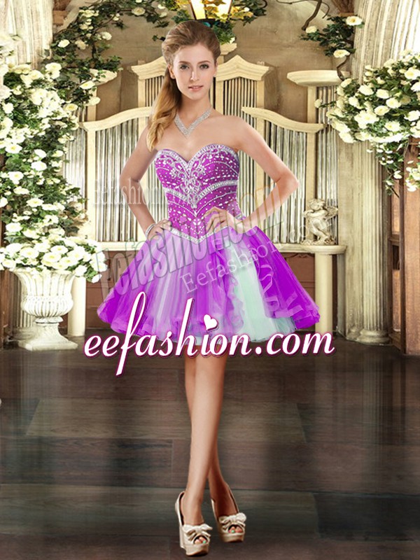 Beauteous Purple Prom and Party with Beading Sweetheart Sleeveless Lace Up