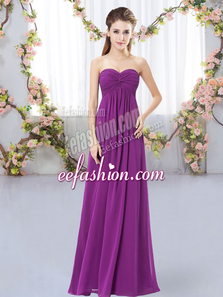 Chic Purple Sweetheart Zipper Ruching Bridesmaid Dresses Sleeveless