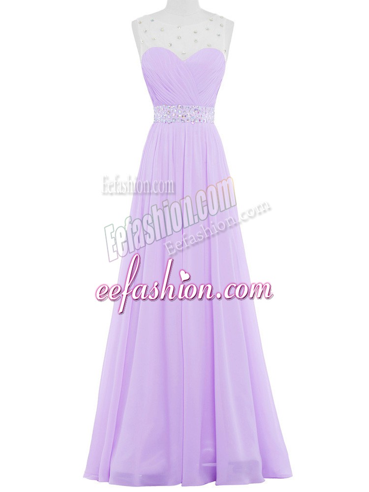  Lavender Empire Scoop Sleeveless Chiffon Floor Length Backless Beading Prom Dresses