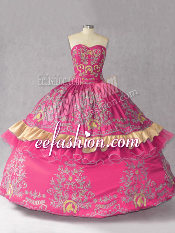 Custom Fit Sleeveless Embroidery Lace Up Quinceanera Gown
