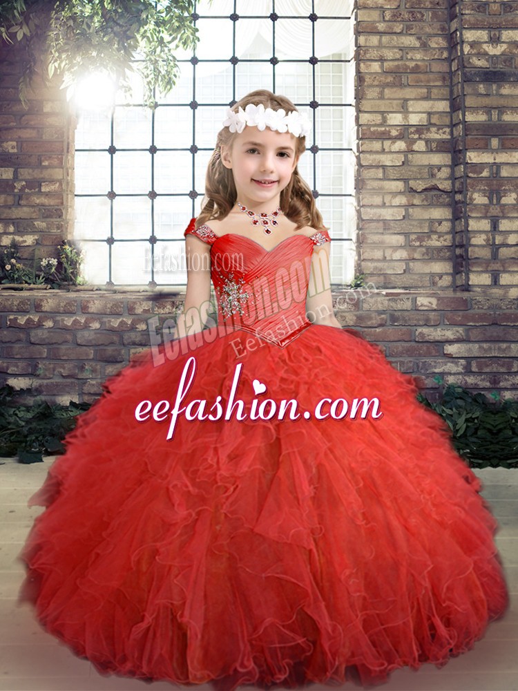  Floor Length Red Pageant Dress Toddler Straps Sleeveless Side Zipper