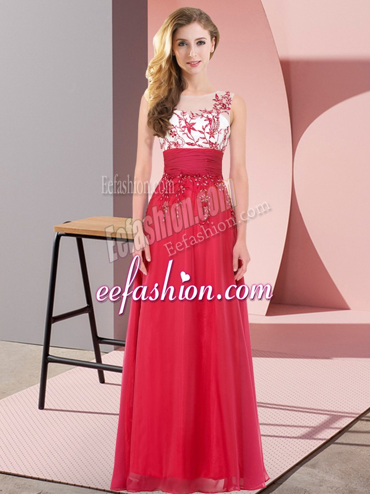 Sophisticated Red Backless Dama Dress Appliques Sleeveless Floor Length