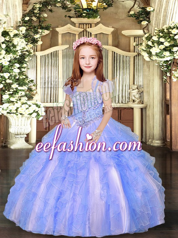  Tulle Sleeveless Floor Length Girls Pageant Dresses and Beading and Ruffles
