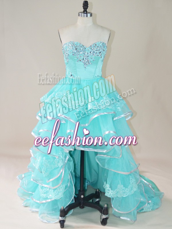 Admirable Sweetheart Sleeveless Lace Up Prom Dress Aqua Blue Organza