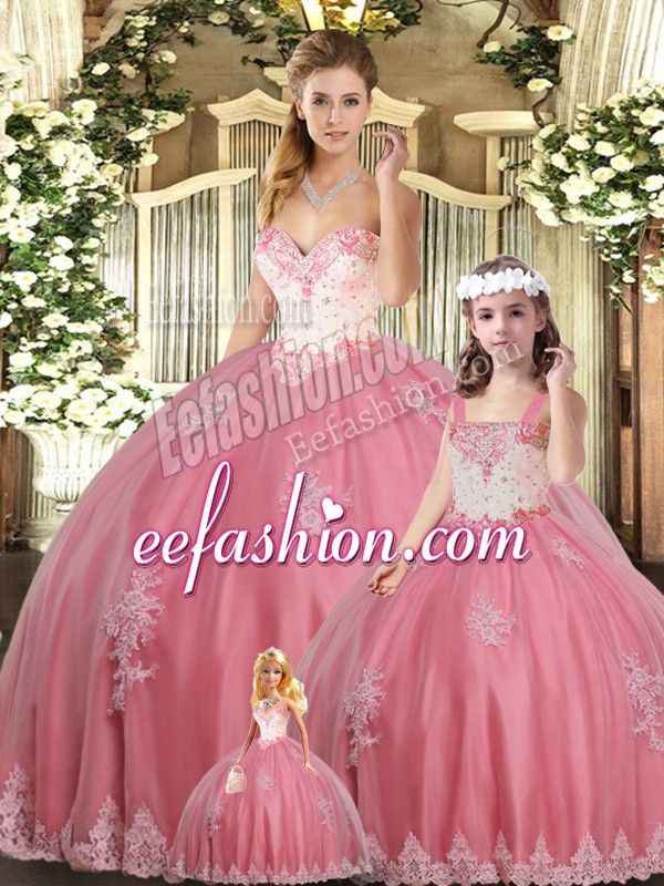  Sweetheart Sleeveless Lace Up Quinceanera Dress Watermelon Red
